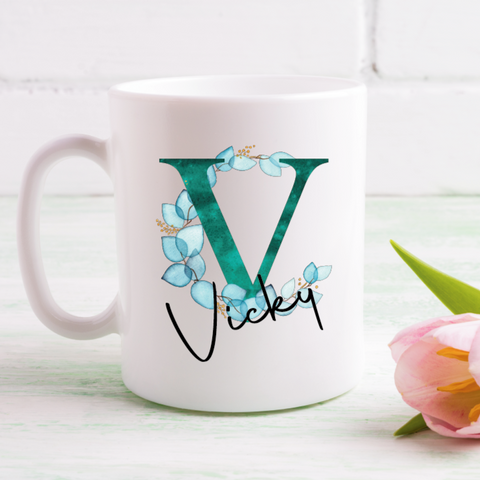 Green Foliage Letters Mug