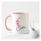 Gold & Pink Floral Letters Mug