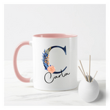 Navy & Pink Flower Letter Mug