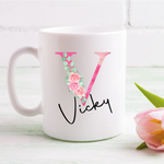 Pink Floral Letter Mug