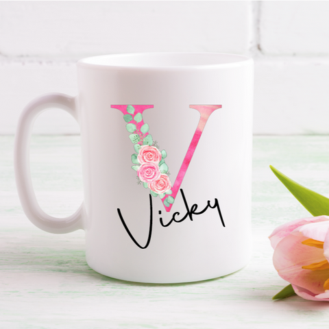 Pink Floral Letter Mug