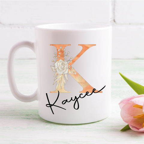 Orange Floral Letter Mug