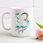 Turquoise Foliage Number Mug