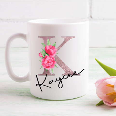 Rose Gold Floral Letter Mug