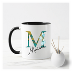 Turquoise Foliage Letter Mug