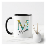 Turquoise Foliage Letter Mug