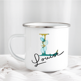 Turquoise Foliage Letter Mug