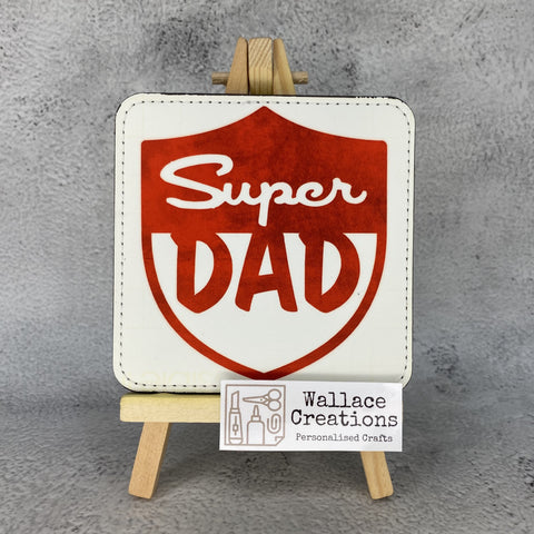 Super Dad square leather coaster