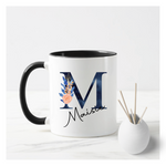 Navy & Pink Flower Letter Mug