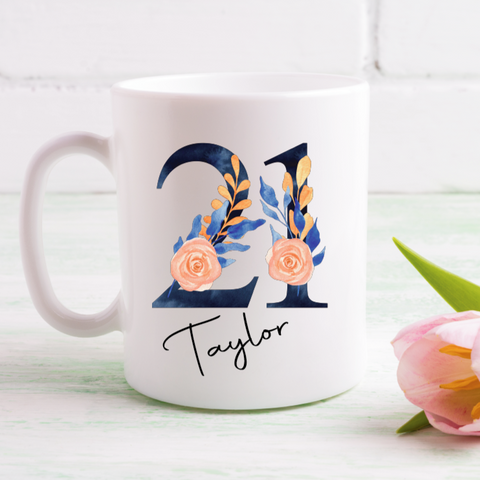 Navy & Pink Flower Number Mug