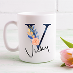 Navy & Pink Flower Letter Mug